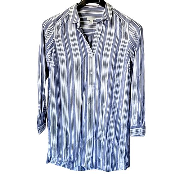 J Jill Blue White Striped Button Down Long Sleeve Tunic Womens Blouse Size XS - Picture 1 of 12